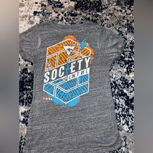 Society Gray Tee with Orange and Blue Design